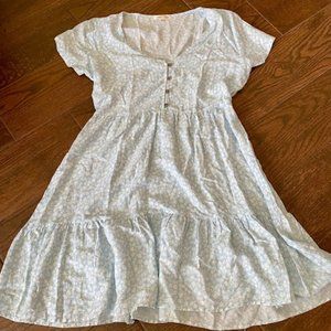 Blue/White Flowy Floral Dress w/ Buttons